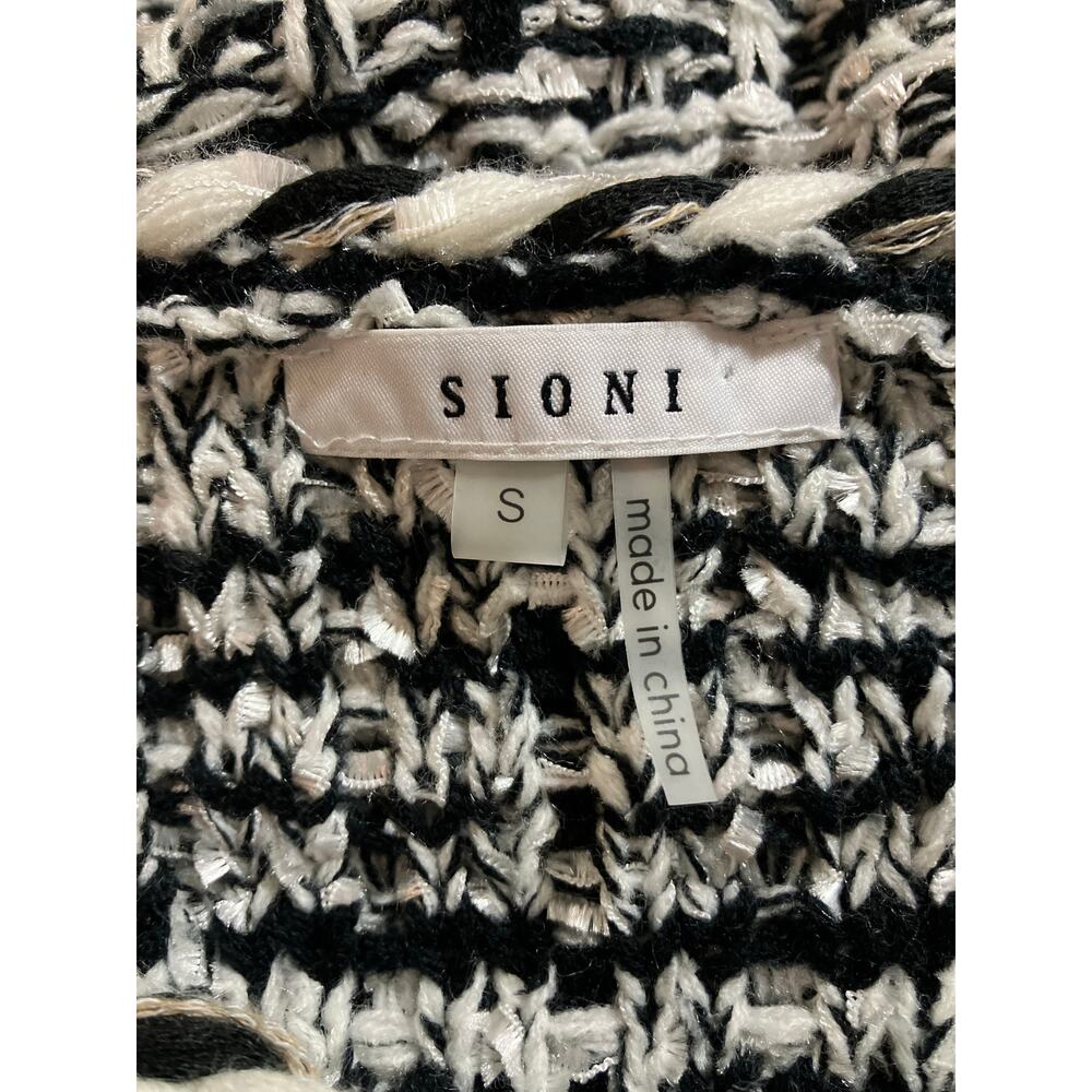 Sioni Women's White/Blk Marled Tweed Knit Cardigan Sweater Hook/Eye Closure SZ S - Picture 8 of 10